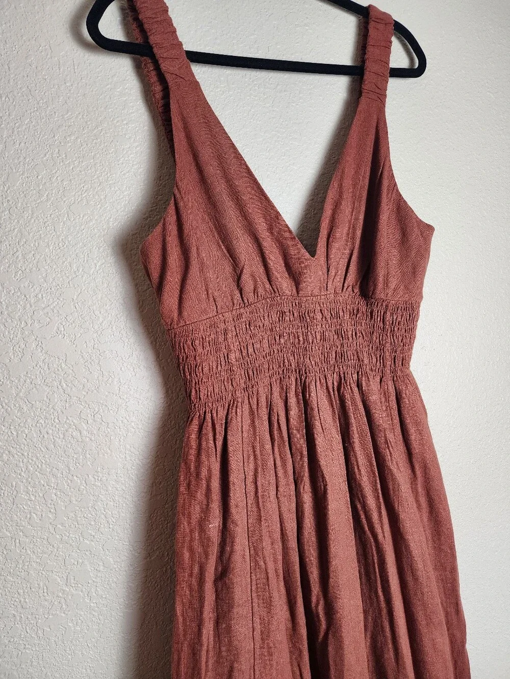 Abercrombie & Fitch Linen Blend Plunge Maxi Dress Large Tall NWT Rust Brown